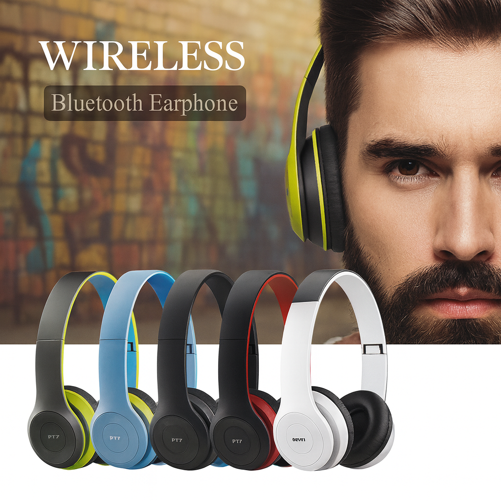 Foldable Wireless Bluetooth Headphones with Built-In Microphone – Stereo Sound
