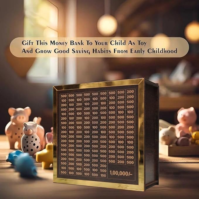 Money Saving Box for Kids and Adults | Wooden Money Bank with Lock | 1 Lakh Saving Box with Numbers | (Money Bank)