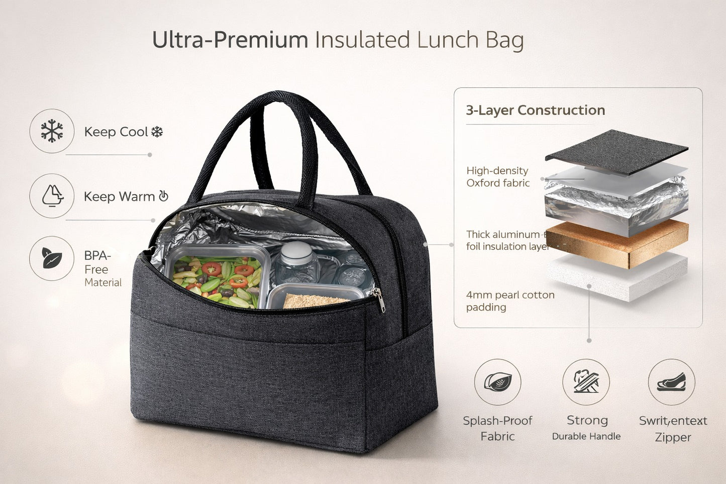Aluminium Insulated Travel Lunch/Tiffin/Storage Bag